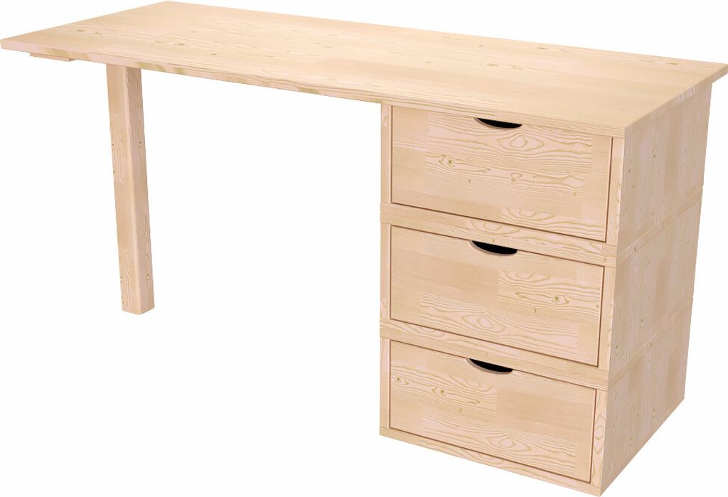 Schreibtisch aus massivholz 3 Schubladen Würfel - Naturlack