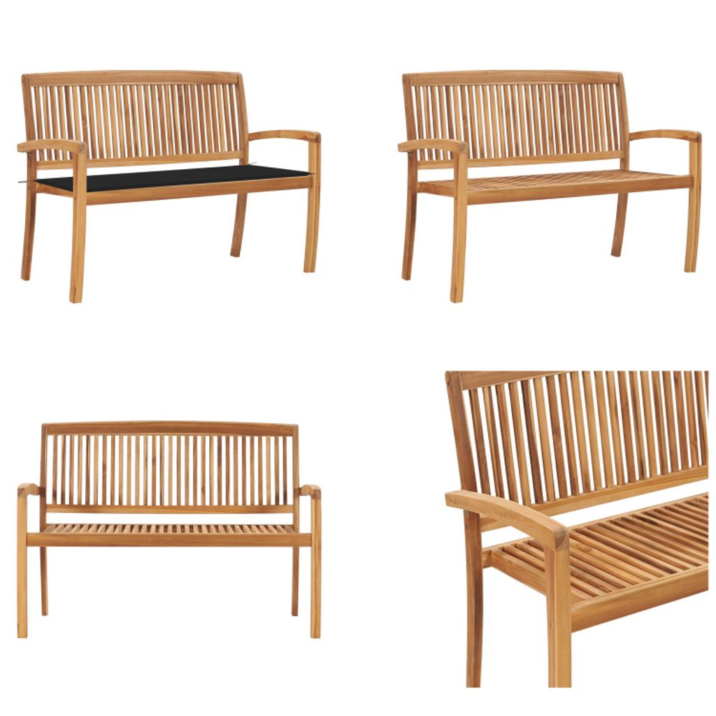 vidaXL Stapelbare Gartenbank mit Auflage 128,5 cm Massivholz Teak - Bank - Bänke - Gartenbank - Gartenbänke