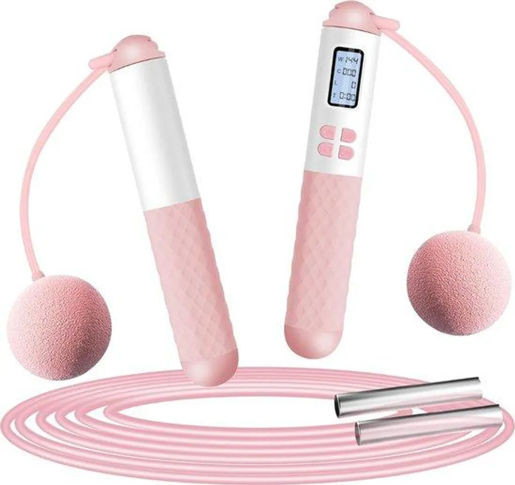Corde à sauter électrique rose et blanche avec compteur de sauts