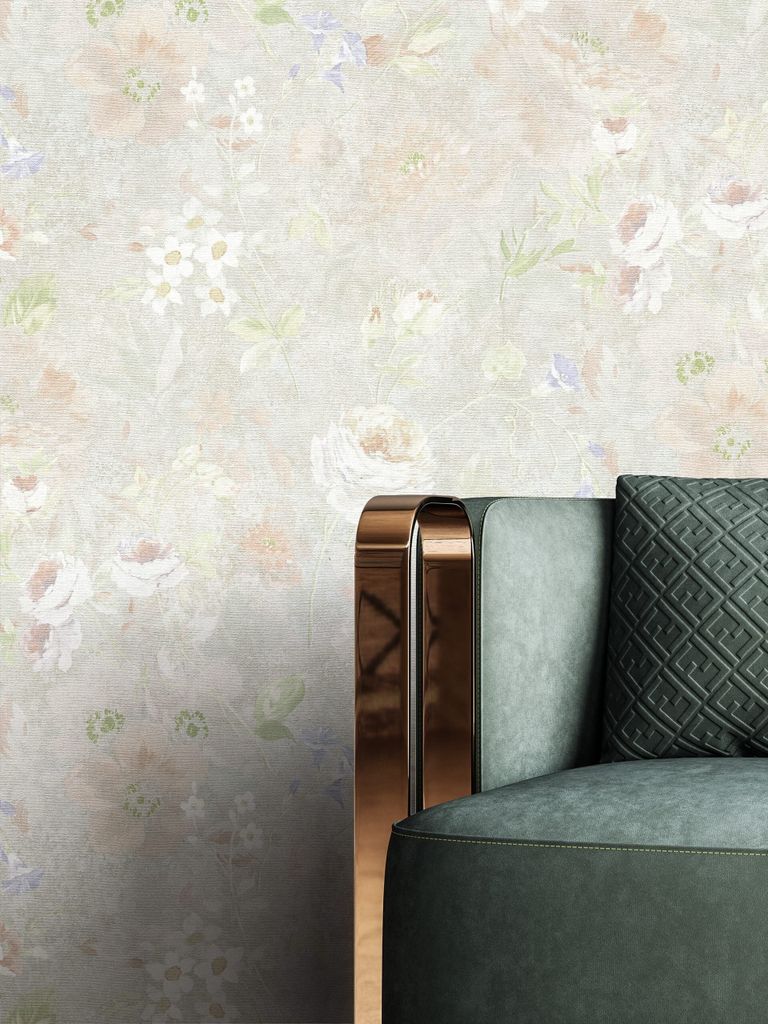 NEWROOM Tapete Grau Vliestapete Blumen - Blumentapete Floral Hellgrau Bunt Rosen Pfingstrosen Rosentapete Romantisch Vintage