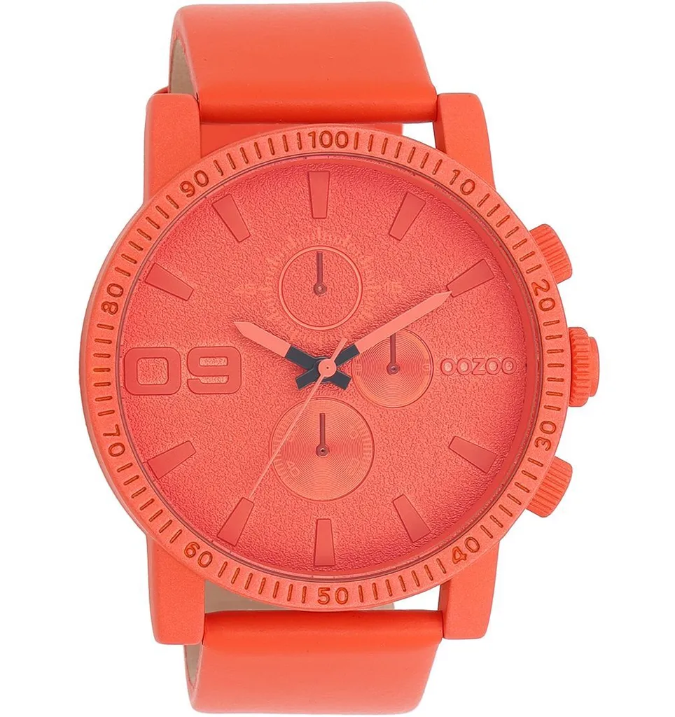 Oozoo Orologio C11219 - Pelle Rossa Arancione 48mm per Lei e Lui