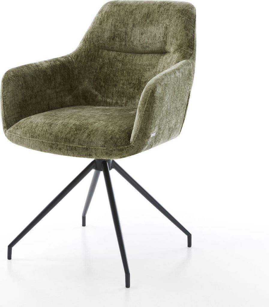 DELIFE Drehstuhl Pejo-Flex Chenille Olive Kreuzgestell konisch Schwarz 180° drehbar Taschenfederkern