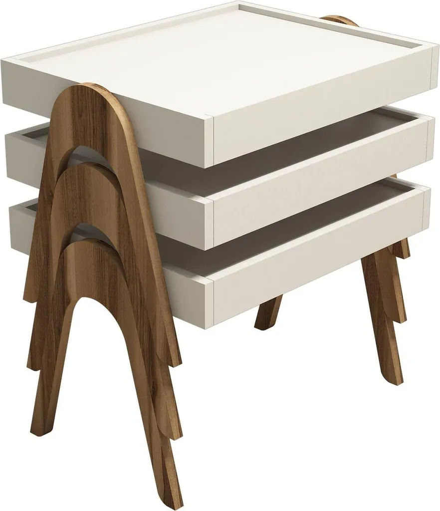 Set de Table Basse pour Salon et Apéritif - Strembo Noyer Brun 3 Pièces
