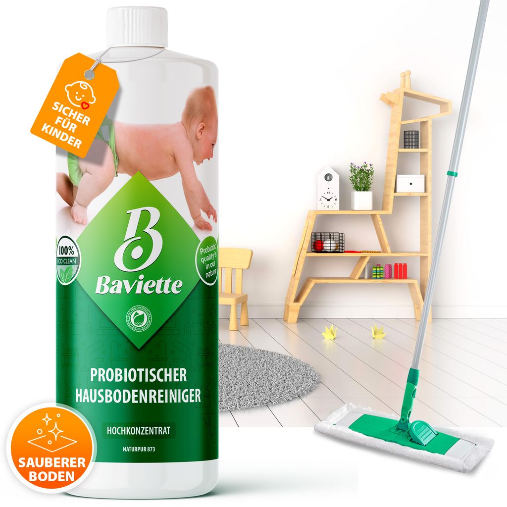 Baviette probiotischer Bodenreiniger 1L - Sicher für Kinder, Ideal für die ersten Schritte Barfuß, Tiefenreinigung für Laminat, Parkett, PVC, V...
