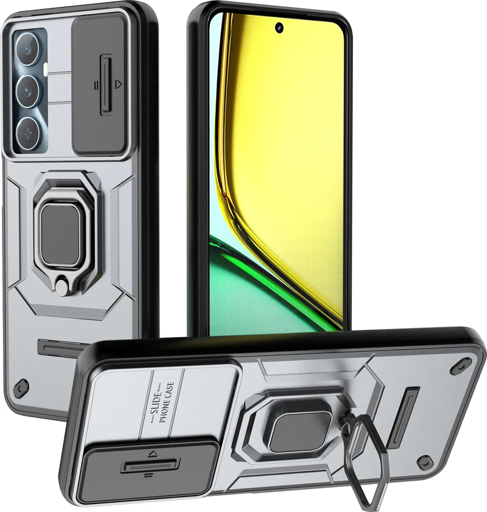 Cover Realme C65 4G Antiurto con Protezione Fotocamera e Supporto Grigio
