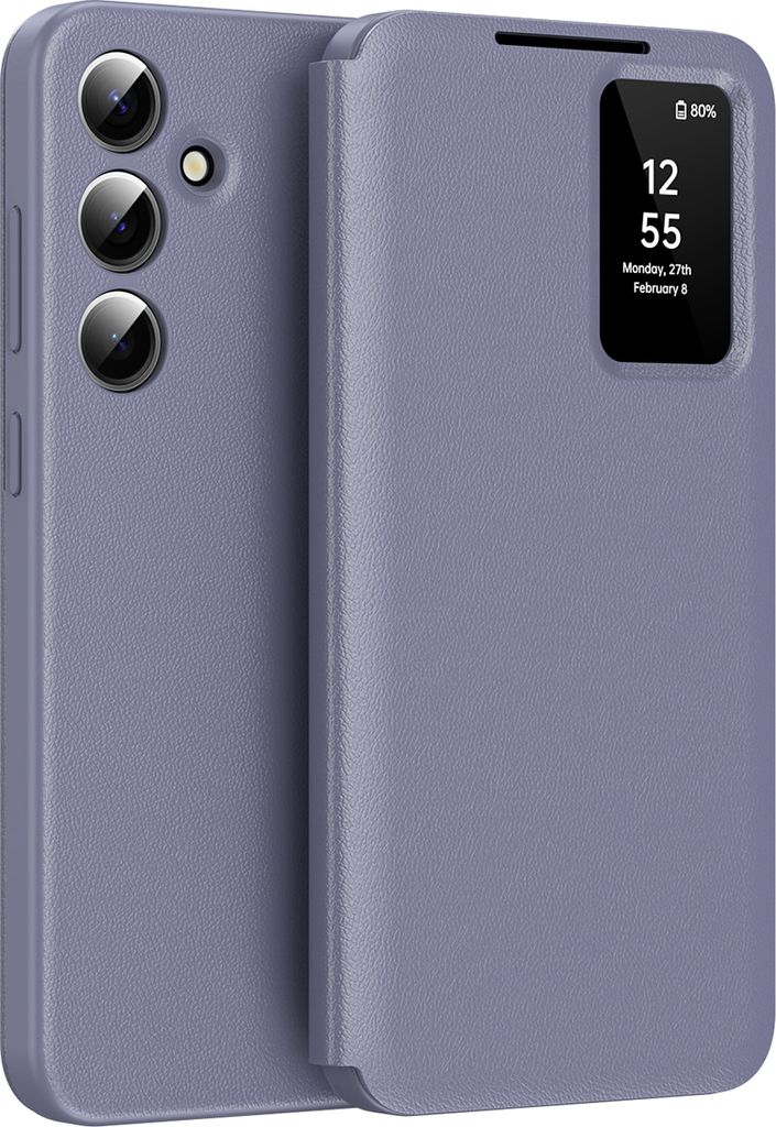 Leder Flip Case für Samsung Galaxy S24, Smart View Fenster Handyhülle mit Kartenfach Lila