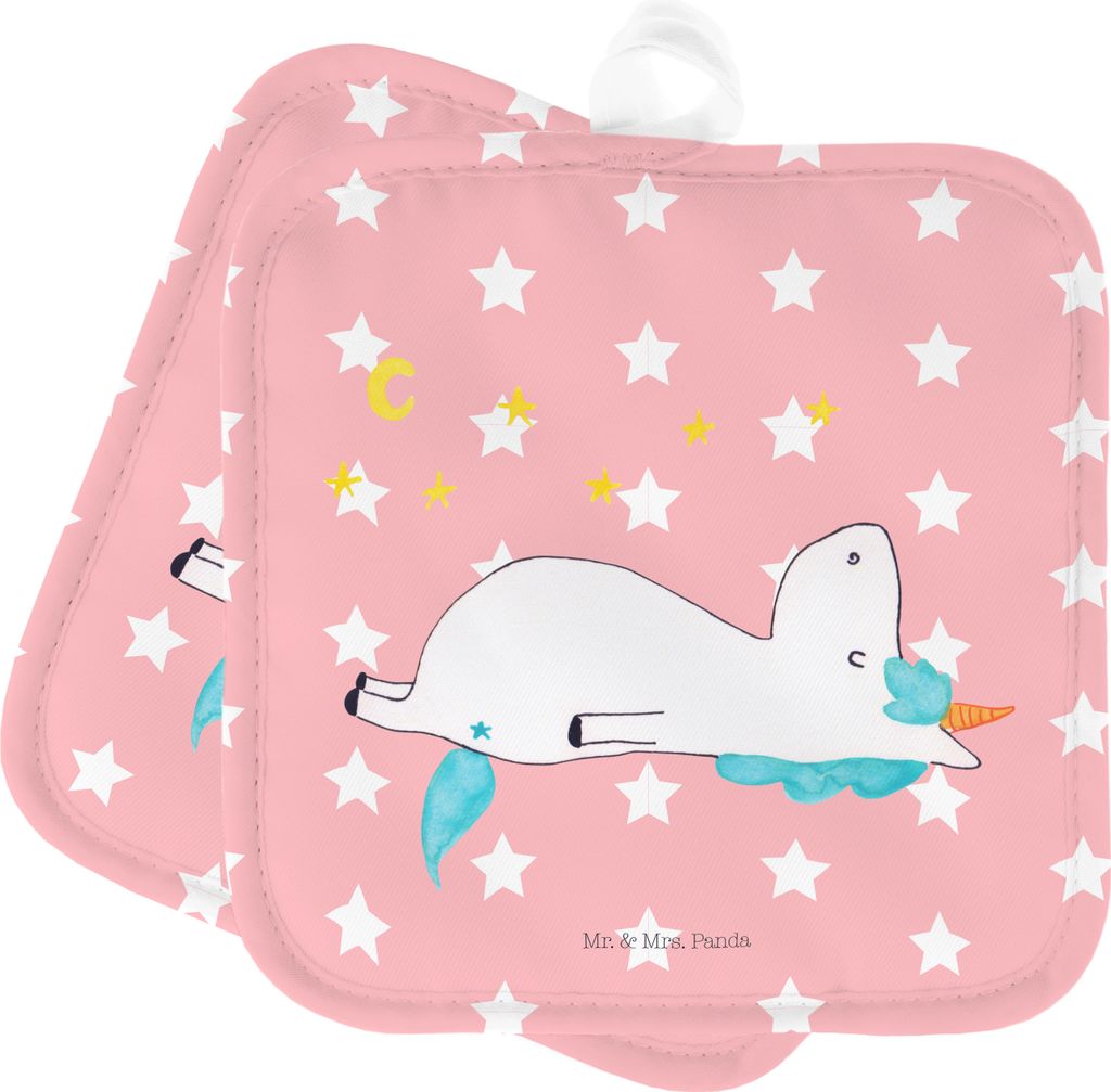 Mr. & Mrs. Panda Topfuntersetzer Einhorn Sternenhimmel - Rot Pastell - Geschenk, Unicorn, Topflappen, Einhörner, Sterne, topfhalter, Kochlappen, V...