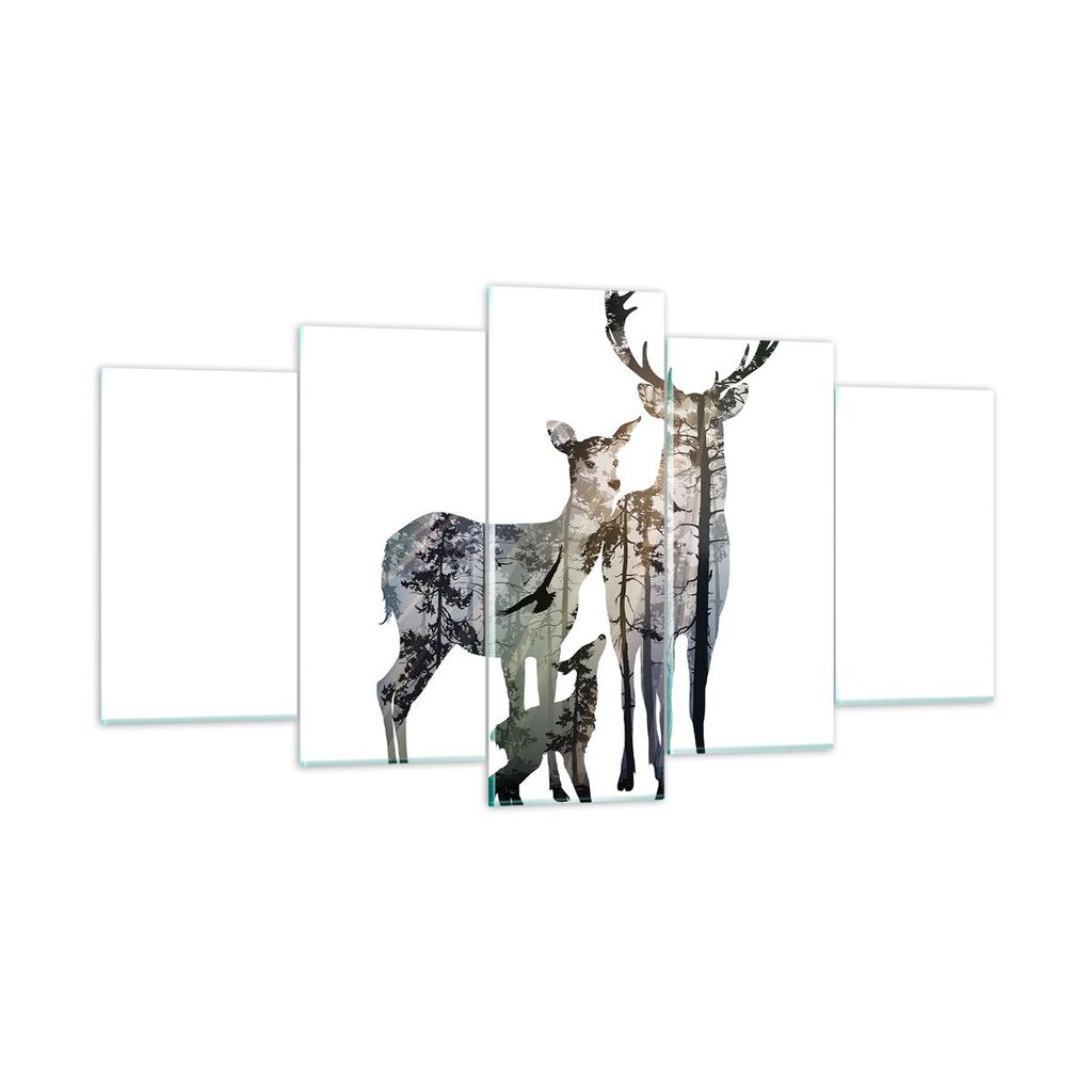 Bilder auf glas - Deer Familie Wildheit Illustration - 160x85cm - Glasbilder - Wandbilder - Kunstdruck - Wanddekoration aus Glas - Glas Bilder - Wa...