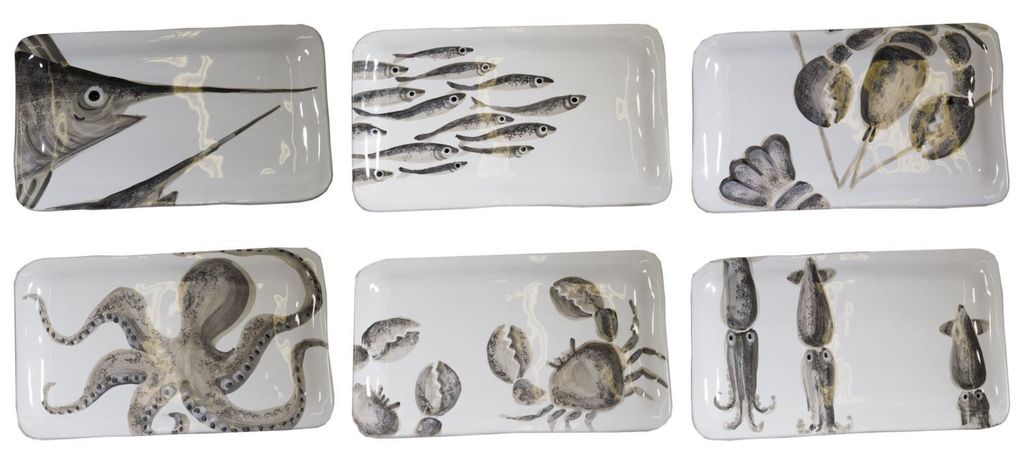 6er Set Servierplatte MARINA Alle Motive 36x21cm Keramik Virginia Casa