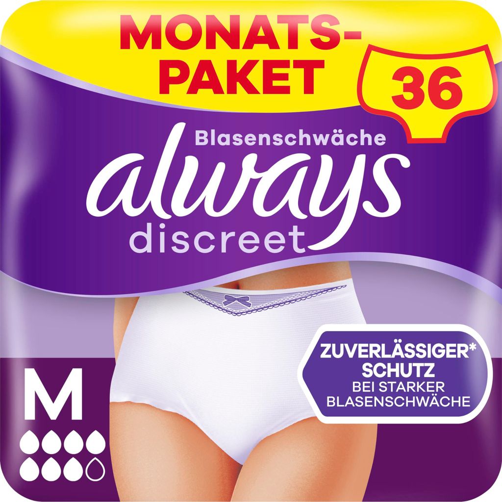Always Discreet Inkontinenz Pants Gr. M Plus 36 Höschen 4 x 9 Stück Damen Adult (24,22)