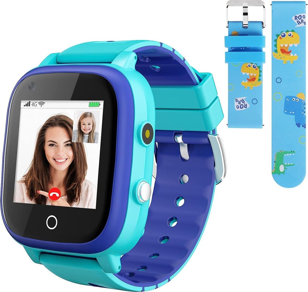 4G Smartwatch für Kinder, Wasserdicht mit GPS-Tracker, Anruf, Alarm, Schrittzähler, Kamera, SOS,Touchscreen WLAN Bluetooth Armbanduhr Jungen Mäd...