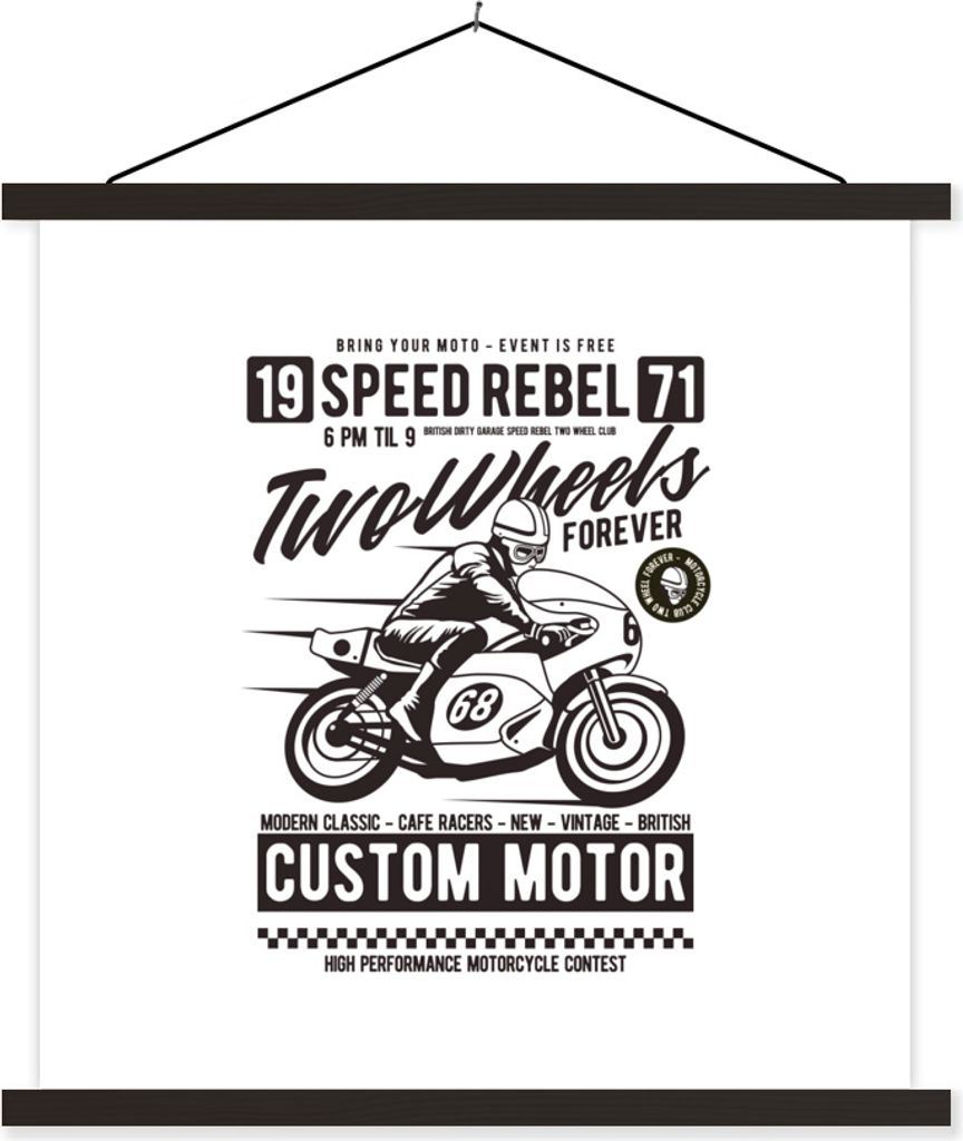 MuchoWow Textilposter Motorrad - Helm - Retro 60x60 cm mit schwarzem Rahmen - Posteraufhänger