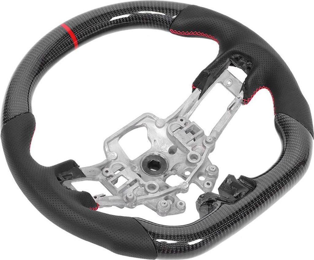 Kohlefaser-Lenkrad, Nappaleder, perforiertes Leder, rote Nähte, passend für Ford Mustang V6/EcoBoost/GT/Shelby