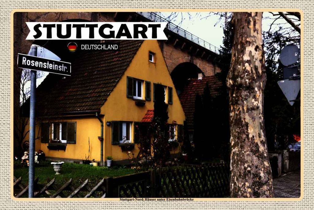vianmo Holzschild 20x30 cm Stuttgart Nord Haus Eisenbahnbrücke Bildmotiv Reisemotiv Abenteuer Reisen