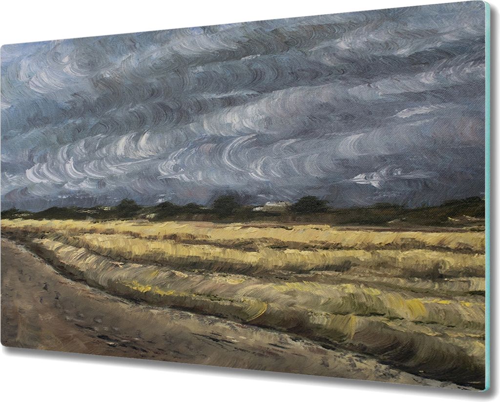 Coloray Kochplattenabdeckung Herdabdeckplatte 80x52 cm Hackbrett Schneidebrett Küchenbrett - Gemälde Graslandschaft