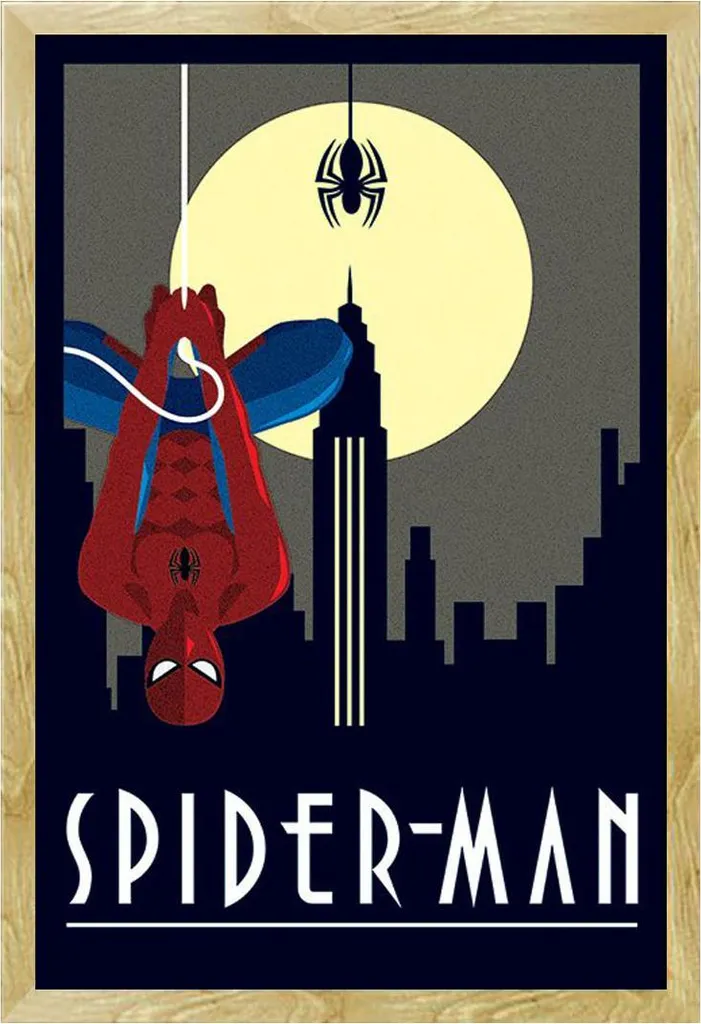 Marvel - Poster - Deco - Spider-Man Appeso + cornice rimovibile, Shinsuke® Maxi MDF faggio, vetro acrilico