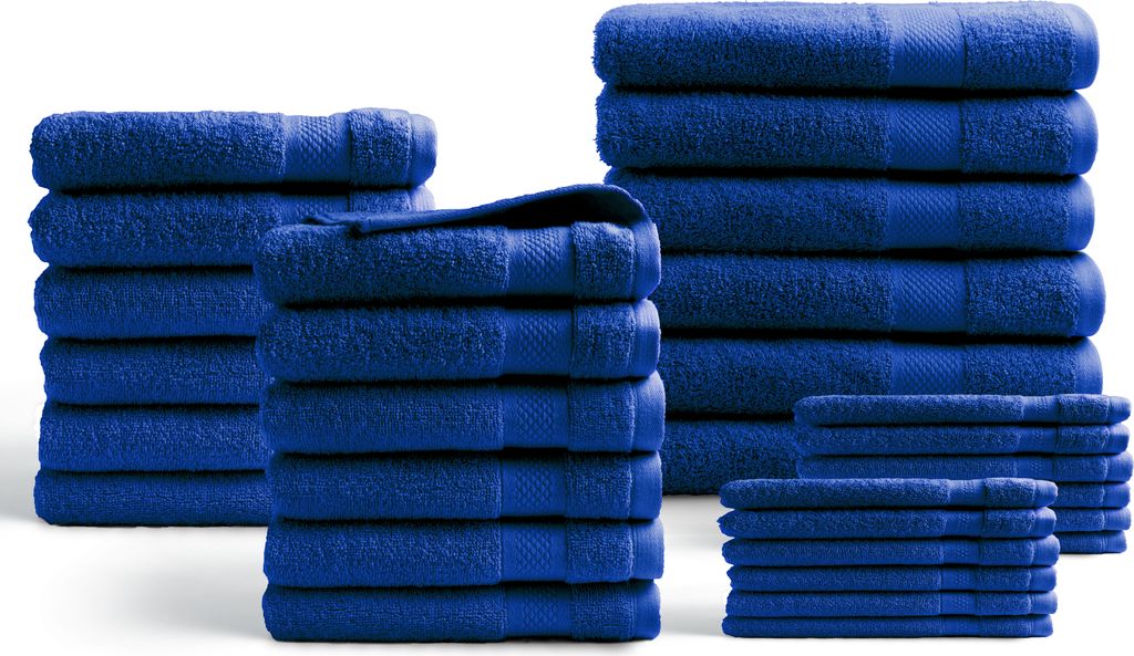 DoubleDry Hotel Kollektion Handtücher Set - 30 Teilig - 100% Baumwolle - 500 g/m² - Weich - Saugstark - Blau
