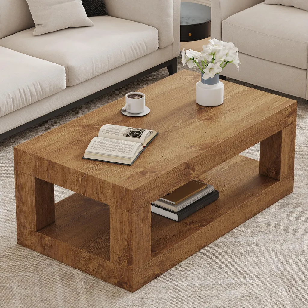 Table basse stable et durable en MDF avec double plateau de 100 cm
