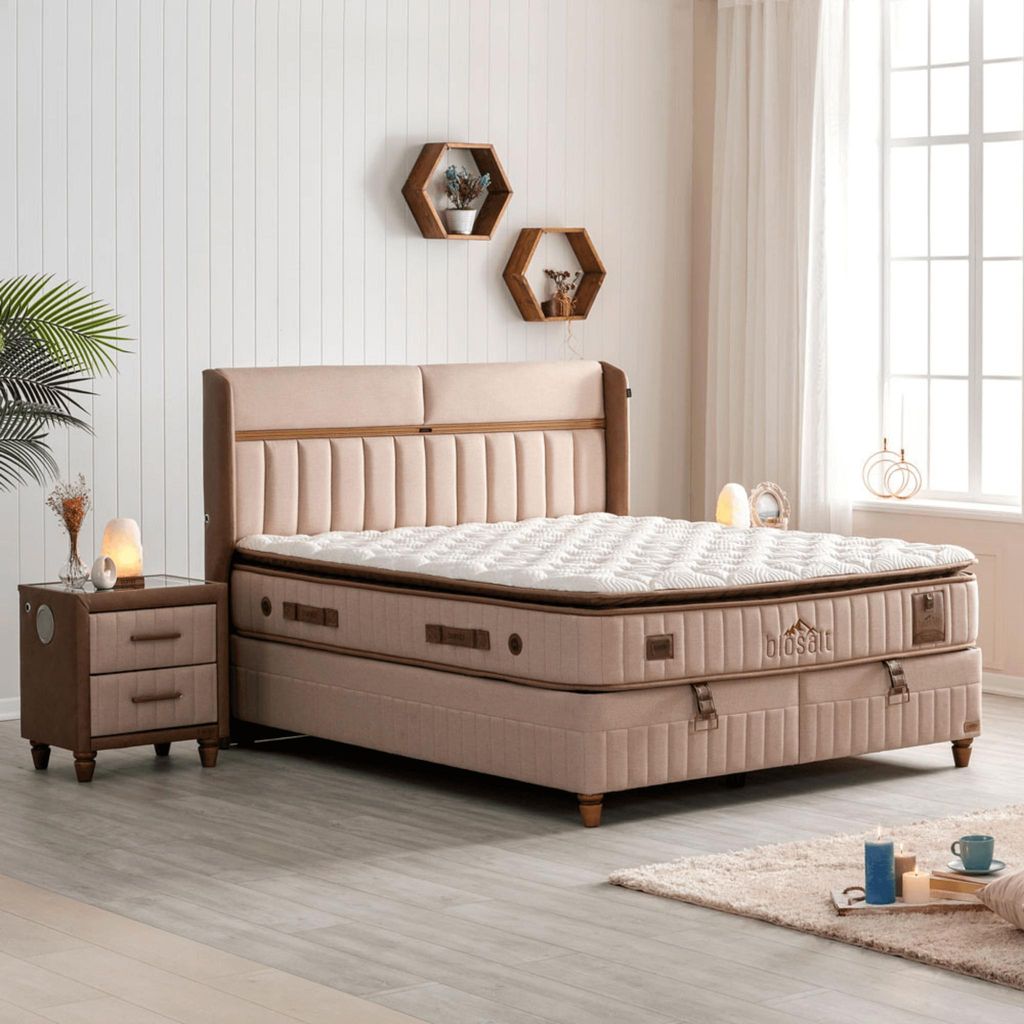 Boxspringbett-Set Biosalt 140x200 cm – Taschenfederkern, 7-Zonen, Beige