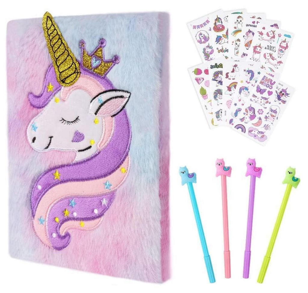 Cahier en peluche avec motif licorne et accessoires Image du produit 