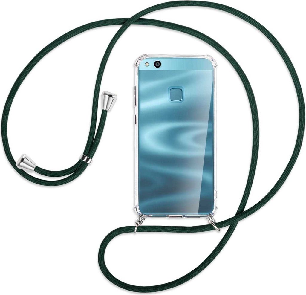 Handykette Backcover-Schutzhülle mit Band (Metall silberfarben) für Huawei P10 Lite - dunkelgrün