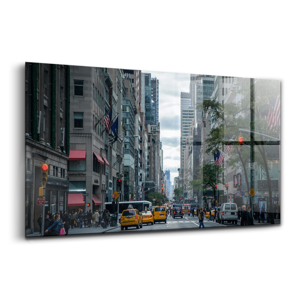 Glasmalerei - dekorative Malerei - moderne Malerei - 100x50 - Straße in New York Taxis
