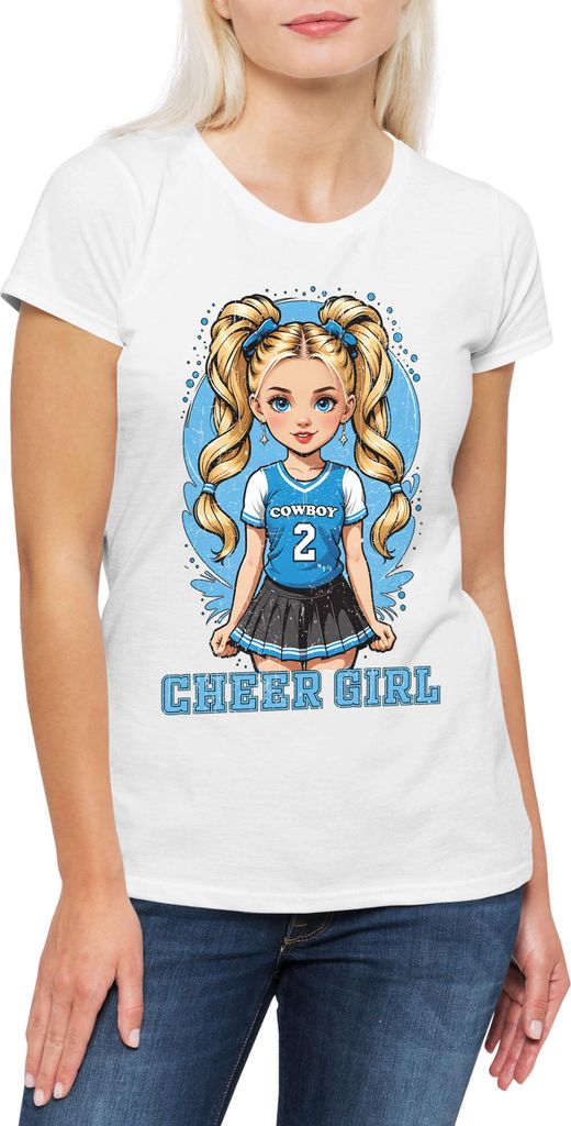 Urban Backwoods Anime Comwboy Cheerleader Girl, Damen T-Shirt, Farbe: Weiß, Größe: XL