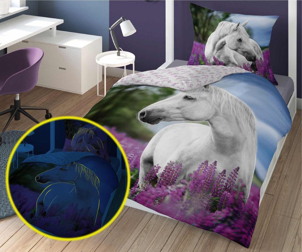 Fluoreszierende Baumwollbettwäsche 140x200cm HORSE Produktbild 