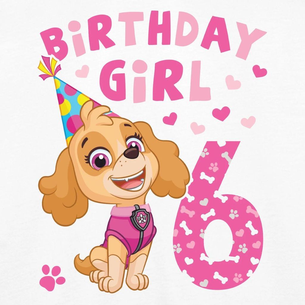 Spreadshirt Paw Patrol Geschenk 6 Jahre Alt 6. Geburtstag Skye Kinder Premium Langarmshirt, 134/140 (8 Jahre), Weiß