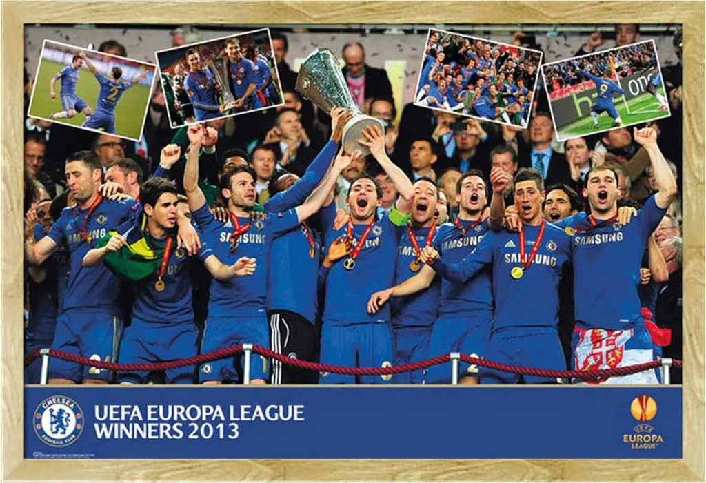 Calcio - Poster - Chelsea - Europa League 2013 + cornice rimovibile, Shinsuke® Maxi MDF faggio, vetro acrilico