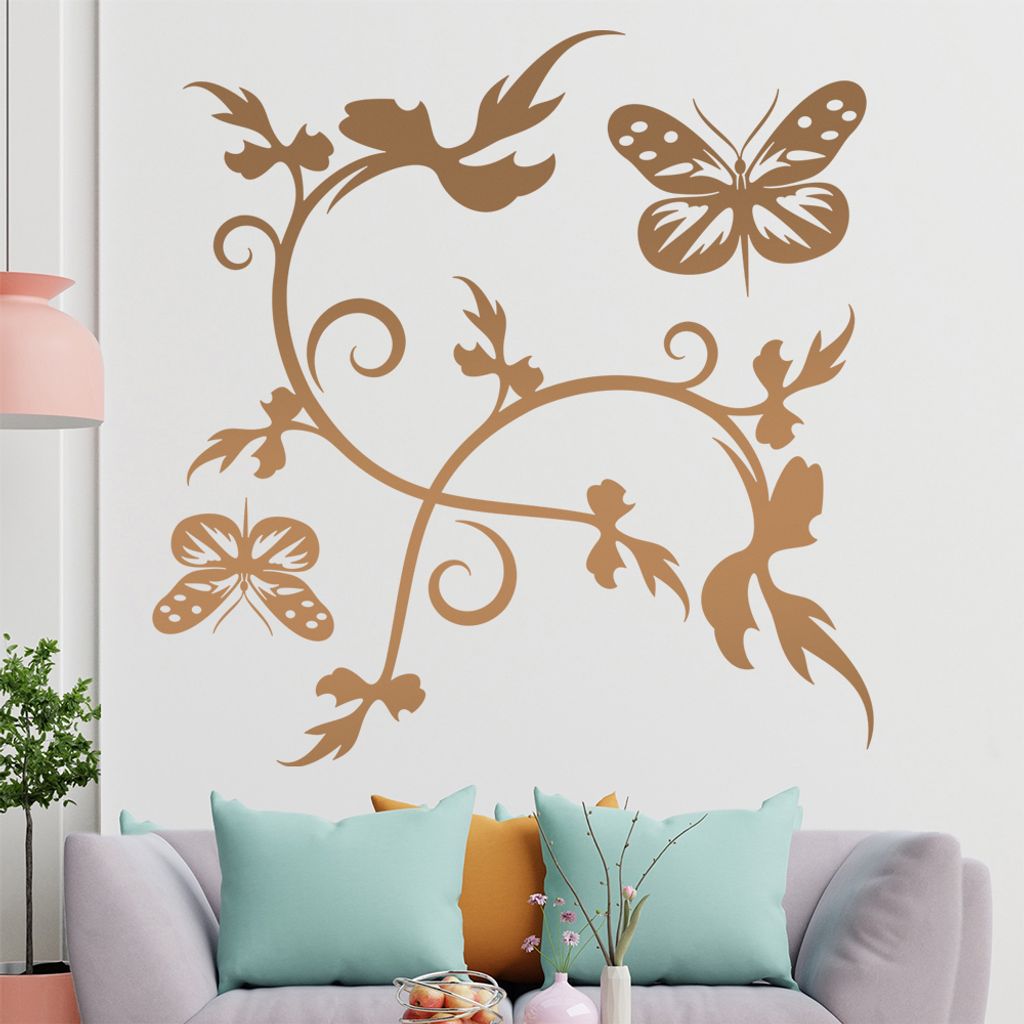 Falter Schmetterling Ranke Wandtattoo in 6 Größen - Wandaufkleber Wall Sticker - Dekoration, Küche, Wohnzimmer, Schlafzimmer, Badezimmer