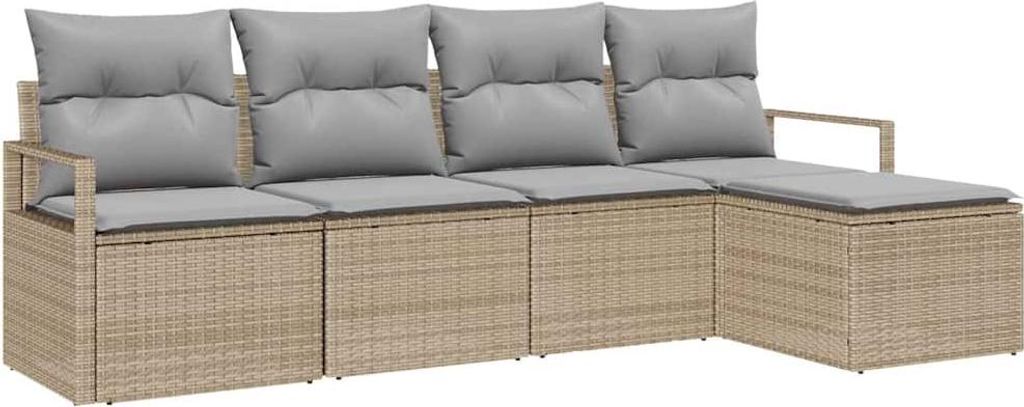 Sofa Set mit Kissen 5 pcs Beige Poly Rattan