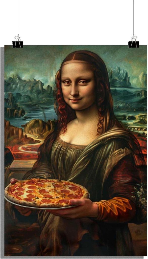 Mona Lisa Poster - Pizza Poster - Leonardo da Vinci Poster - Lustiges Poster - Kunst Poster - 51x71cm - Perfekt zum Einrahmen