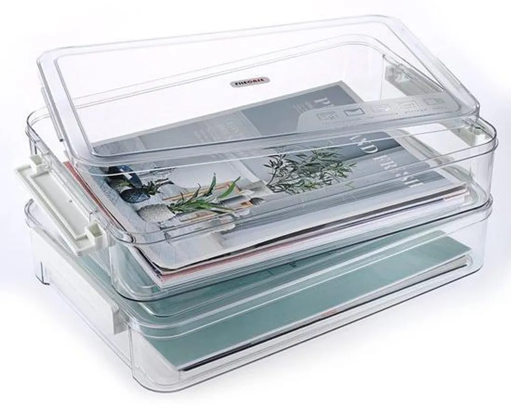 Boîte de rangement A4 transparente en PET lot de 2 avec fermoir clic