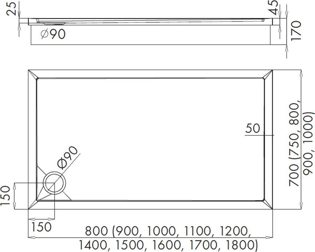 AQUABAD® Duschwanne Komplettset Basic Smooth White 90x120cm Produktbild 8