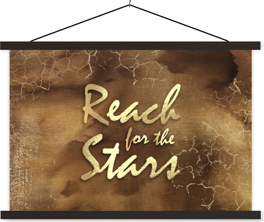 MuchoWow Textilposter Zitat - Sterne - Braun - Gold 90x60 cm mit schwarzem Rahmen - Aufhängungssatz