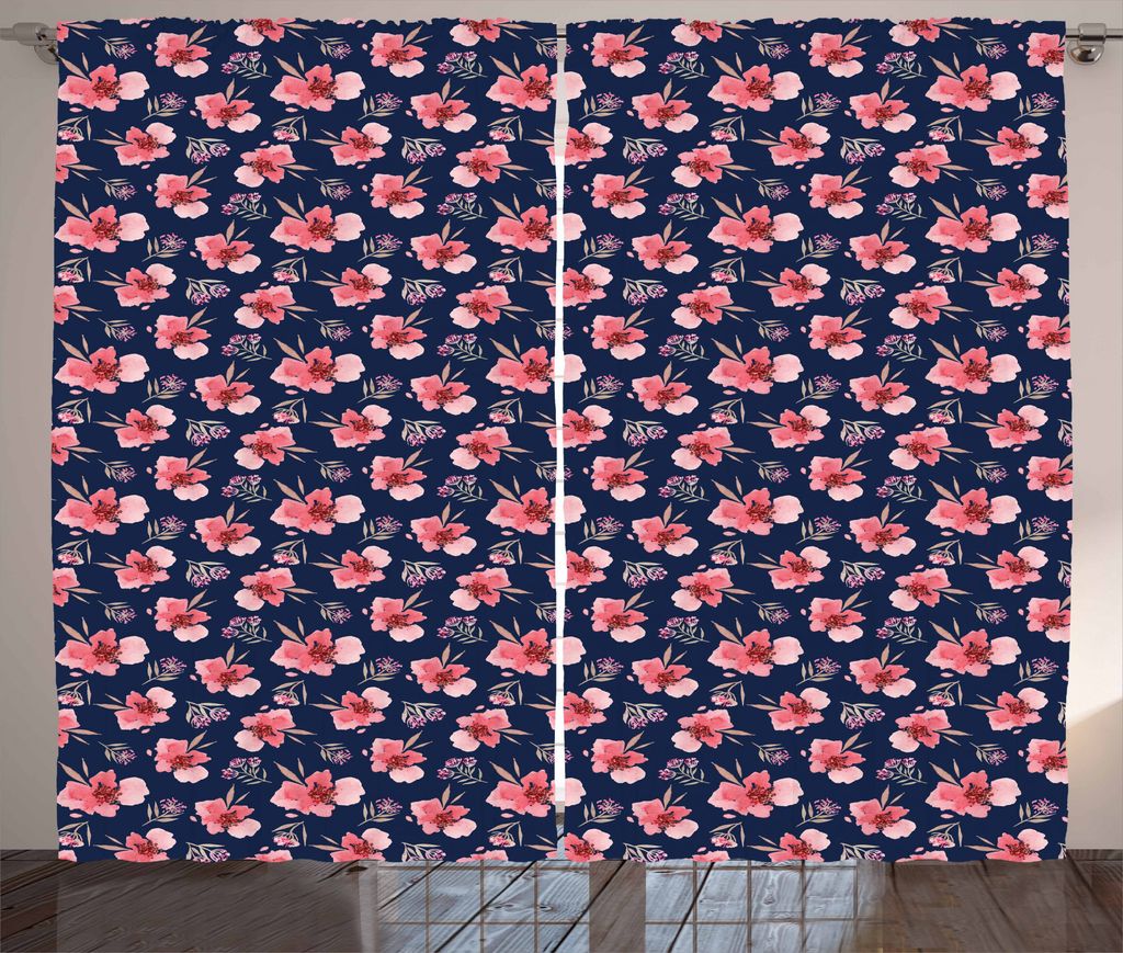 ABAKUHAUS Blumen Rustikaler Gardine, Pinsel Blumen-Blumenstrauß, Schlafzimmer Kräuselband Vorhang mit Schlaufen und Haken, 280 x 175 cm, Coral Pi...