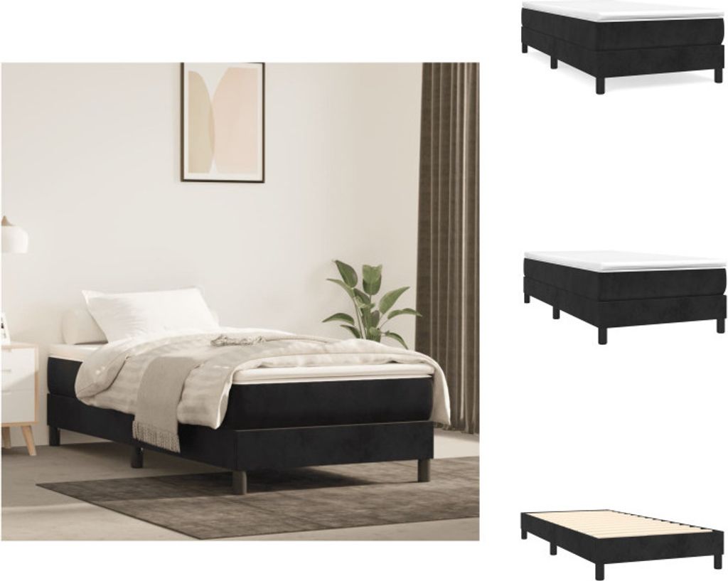 vidaXL Boxspringbett Schwarz 90x190 cm Samt - Betten & Bettgestelle