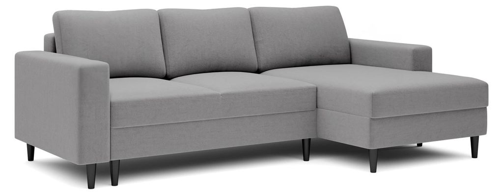 Selsey Nalika – Ecksofa mit Schlaffunktion, Bettkasten, Samt wasserabweisend, Ottomane rechts, Grau