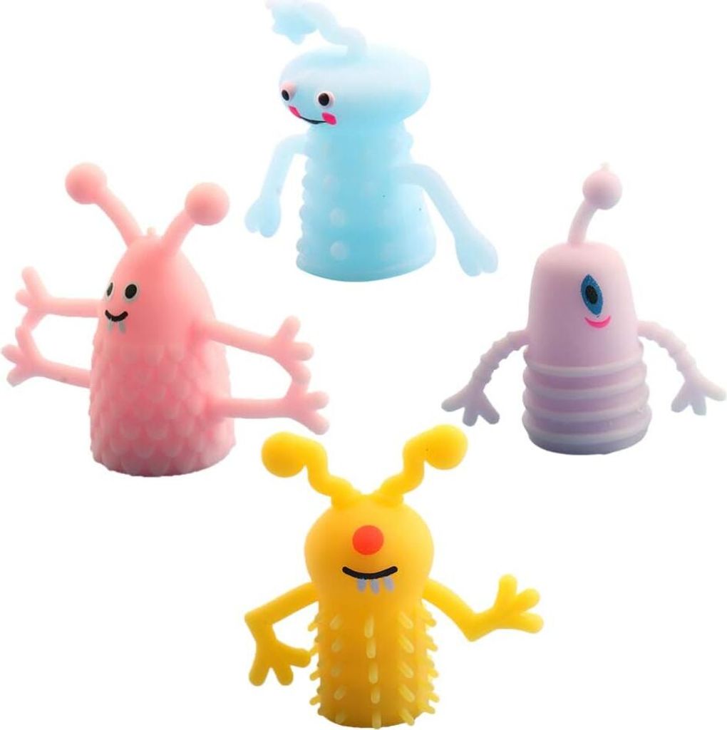 Monster-Fingerpuppen aus Gummi, cooles Leuchten im Dunkeln, für Kinderpartys, lustiges Spielzeug, Puppenspiel, zufällige Farbe, 4 Stück