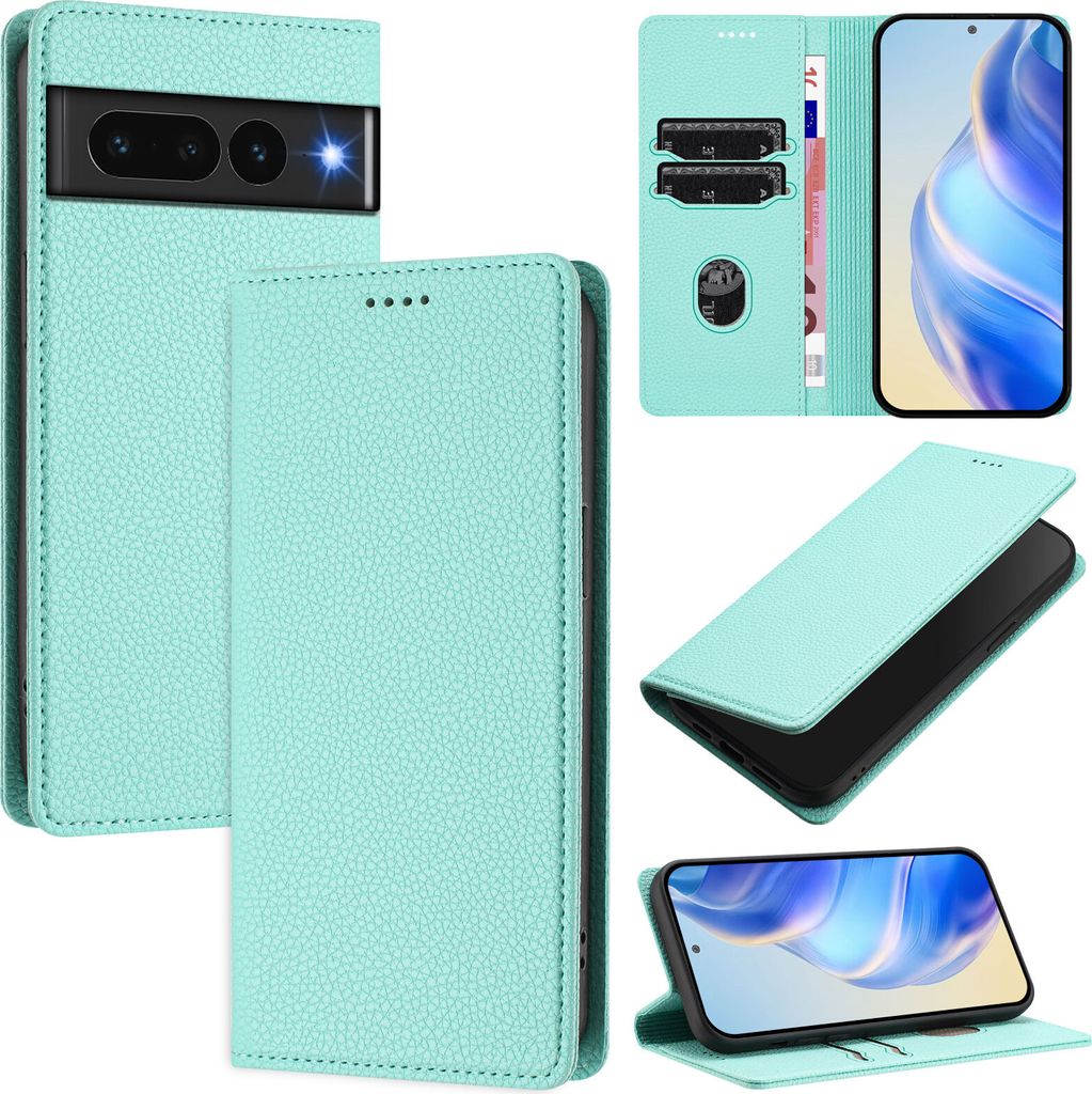 Litchi Leder Handyhülle für Google Pixel 7 Pro Wallet Produktbild 