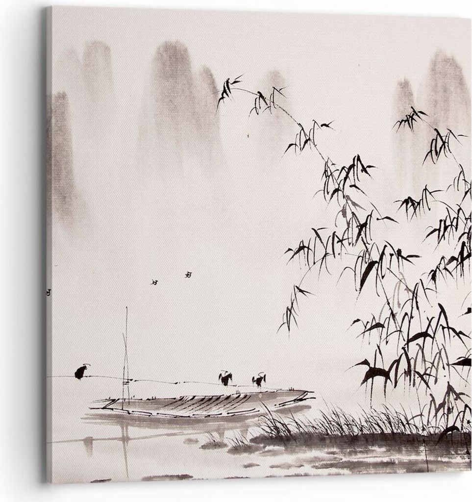 Bild auf Leinwand - Leinwandbild - Bambus schwarz China - 70x70cm - Wand Bild - Wanddeko - Leinwanddruck - Bilder - Kunstdruck - Wanddekoration - L...