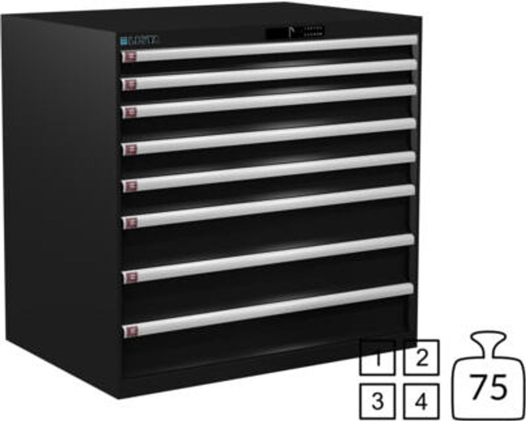 Lista Schubladenschrank - 78.304.060 - 1.000x1.023x725 mm (HxBxT) - 8 Schubladen - 75 kg - Code Lock - schwarz (NCS S 9000-N)