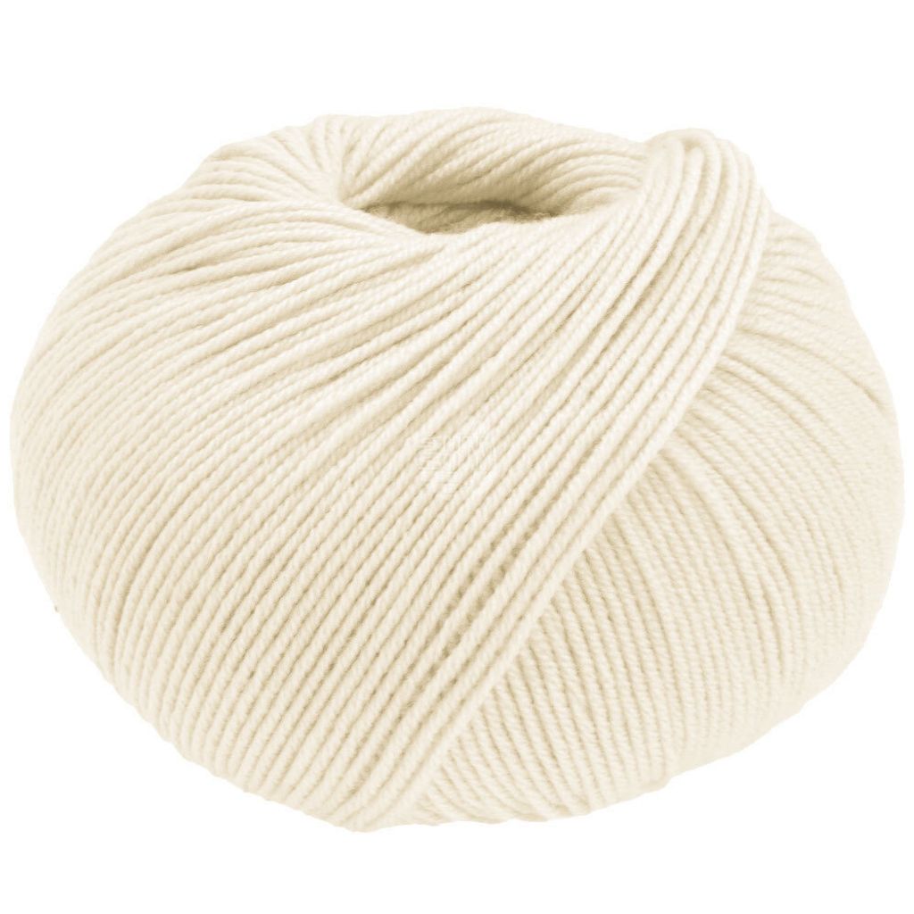 A ball of cream-colored yarn.