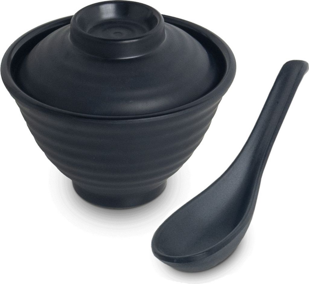 [ Melamin MATT SCHWARZ ] Miso Suppen-Schale mit Deckel + Produktbild 
