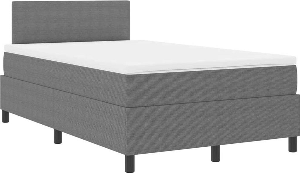 vidaXL LED Boxspringbett Hellgrau und Weiß 120 x 200 cm Cordstoff