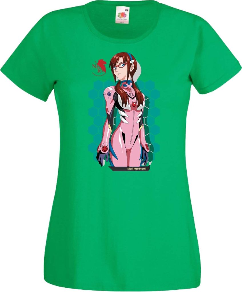Damen T-Shirt Anime Manga Neon Anime Genesis Manga Evangelion Mari Illustrious Makinami Maria Iscariot Maria Iscariot, Lady S / Weiß