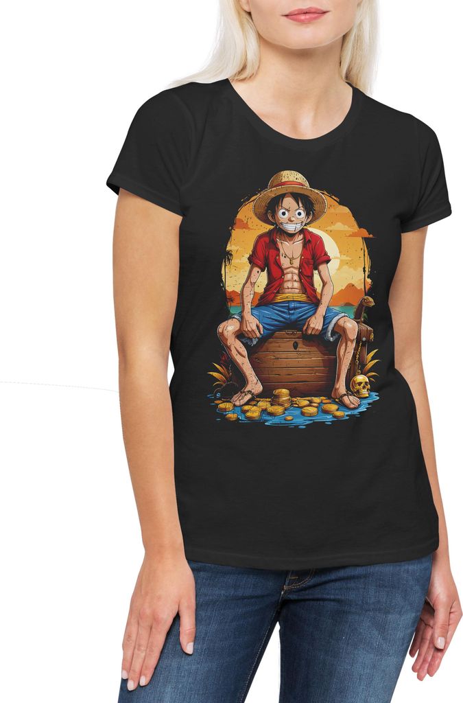 Urban Backwoods Monkey Smile Ruffy, Damen T-Shirt, Farbe: Schwarz, Größe: M