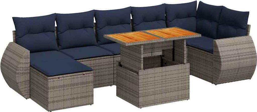vidaXL 8-tlg. Garten-Sofagarnitur mit Kissen Grau Poly Rattan