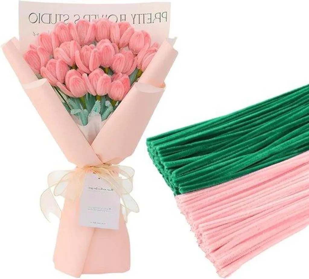 Kit nettoyage pipes flexible rose et vert - Écouvillons coton 100 pièces